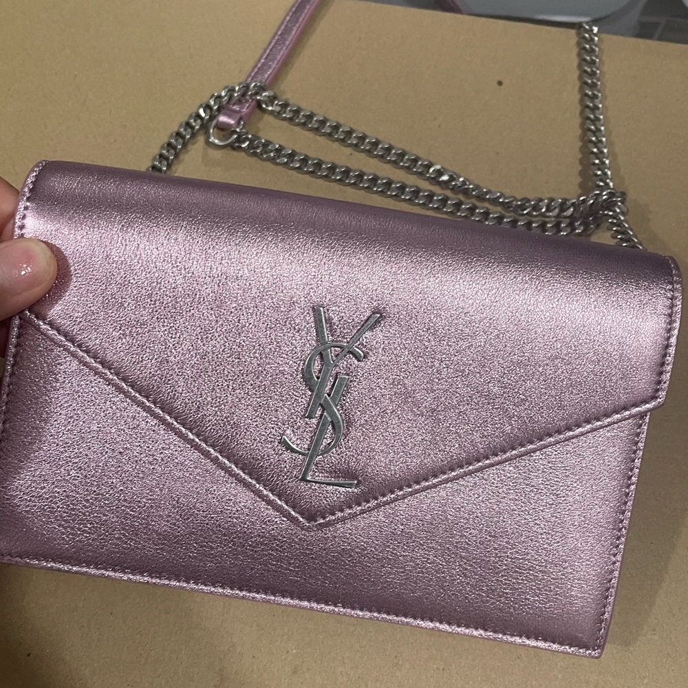 Saint Laurent Women's Uptown Leather Wallet on Chain - Pink - Wallets